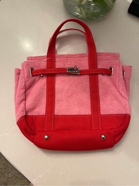 Pink & red terry "boatkin" viral tote bag